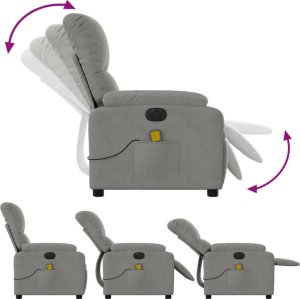 vidaXL vidaXL Rozkładany fotel elektryczny, masujący, jasnoszary, mikrofibra 7