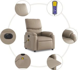 vidaXL vidaXL Rozkładany fotel masujący, elektryczny, cappuccino, ekoskóra 8