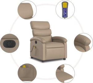 vidaXL Rozkładany fotel masujący, elektryczny, cappuccino 8