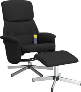 vidaXL Rozkładany fotel masujący z podnóżkiem, czarny, obity tkaniną 3