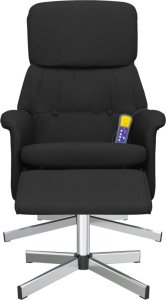 vidaXL Rozkładany fotel masujący z podnóżkiem, czarny, obity tkaniną 4