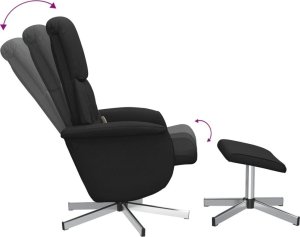 vidaXL Rozkładany fotel masujący z podnóżkiem, czarny, obity tkaniną 7