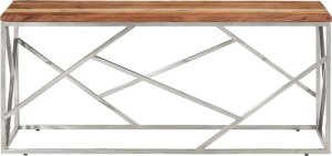 vidaXL Stolik kawowy, srebrny, stal nierdzewna i lite drewno akacjowe 3