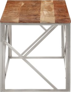 vidaXL Stolik kawowy, srebrny, stal nierdzewna i lite drewno akacjowe 4