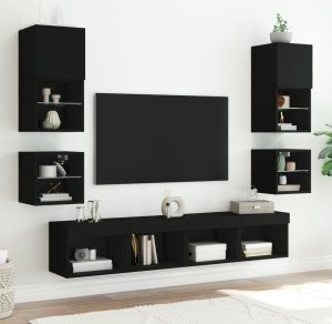vidaXL Ścienna szafka TV z LED, czarna, 30x28,5x30 cm 5