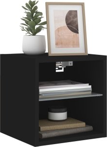 vidaXL Ścienna szafka TV z LED, czarna, 30x28,5x30 cm 6