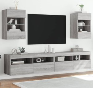 vidaXL Ścienne szafki TV z LED, 2 szt, szary dąb sonoma, 40x30x60,5 cm Lumarko! 1
