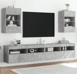 vidaXL Ścienne szafki TV z LED, 2 szt., szarość betonu, 40x30x60,5 cm Lumarko! 1