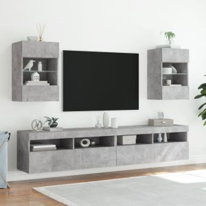 vidaXL Ścienne szafki TV z LED, 2 szt., szarość betonu, 40x30x60,5 cm 4