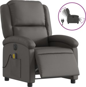 vidaXL Elektryczny fotel rozkładany, szary, obity skórą naturalną 2