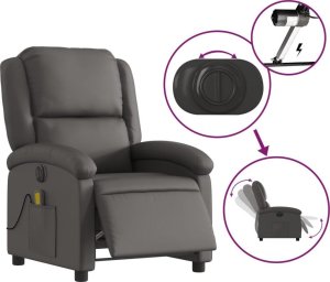vidaXL Elektryczny fotel rozkładany, szary, obity skórą naturalną 5