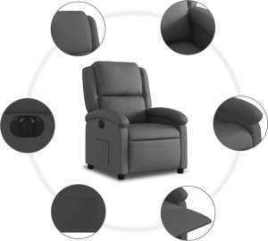 vidaXL Elektryczny fotel rozkładany, szary, obity skórą naturalną 7