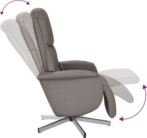 vidaXL Rozkładany fotel masujący z podnóżkiem, taupe, obity tkaniną 7