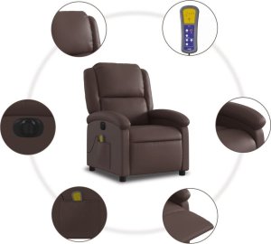 vidaXL Rozkładany fotel masujący, elektryczny, brązowy, sztuczna skóra 7