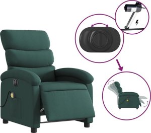vidaXL Rozkładany fotel masujący, elektryczny, ciemnozielony, tkanina 5
