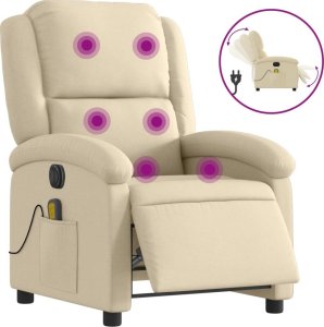 vidaXL Rozkładany fotel masujący, elektryczny, kremowy, tkanina 2
