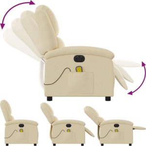 vidaXL Rozkładany fotel masujący, elektryczny, kremowy, tkanina 6