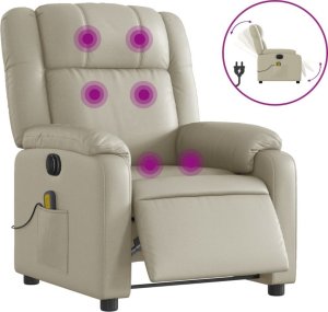 vidaXL Rozkładany fotel masujący, elektryczny, kremowy, sztuczna skóra 2