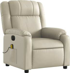 vidaXL Rozkładany fotel masujący, elektryczny, kremowy, sztuczna skóra 3