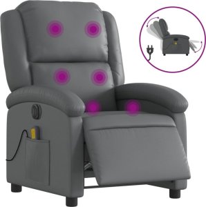 vidaXL Rozkładany fotel masujący, elektryczny, szary, sztuczna skóra 2