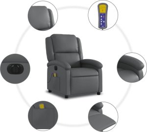 vidaXL Rozkładany fotel masujący, elektryczny, szary, sztuczna skóra 7