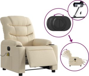vidaXL Rozkładany fotel masujący, elektryczny, kremowy, tkanina 5