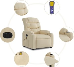 vidaXL Rozkładany fotel masujący, elektryczny, kremowy, tkanina 7