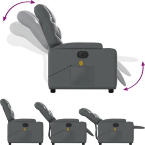 vidaXL Rozkładany fotel masujący, elektryczny, szary, sztuczna skóra 6