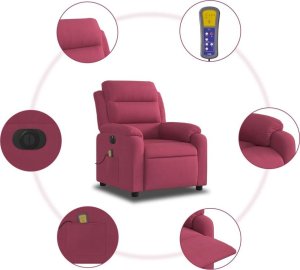 vidaXL Rozkładany fotel masujący, elektryczny, winna czerwień, aksamit 7