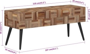 vidaXL Ławka, 110x35x45 cm, lite drewno tekowe z odzysku 7