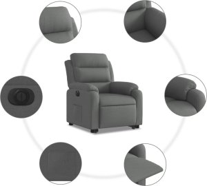 vidaXL vidaXL Podnoszony fotel masujący, elektryczny, rozkładany, ciemnoszary 6