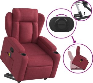 vidaXL vidaXL Podnoszony fotel masujący, rozkładany, bordowy, obity tkaniną 6
