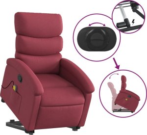 vidaXL vidaXL Podnoszony fotel masujący, rozkładany, bordowy, obity tkaniną 5