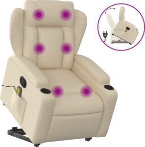 vidaXL vidaXL Podnoszony fotel masujący, rozkładany, kremowy, obity tkaniną 2