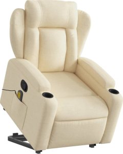 vidaXL vidaXL Podnoszony fotel masujący, rozkładany, kremowy, obity tkaniną 3