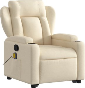 vidaXL vidaXL Podnoszony fotel masujący, rozkładany, kremowy, obity tkaniną 4