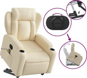 vidaXL vidaXL Podnoszony fotel masujący, rozkładany, kremowy, obity tkaniną 6