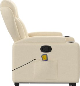 vidaXL vidaXL Podnoszony fotel masujący, rozkładany, kremowy, obity tkaniną 10