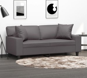 vidaXL vidaXL 2-osobowa sofa z poduszkami, szara, 140 cm, sztuczna skóra 1