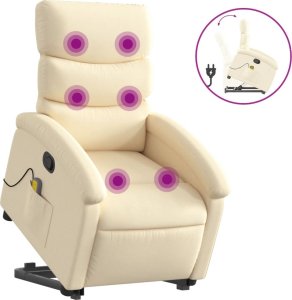 vidaXL vidaXL Podnoszony fotel masujący, rozkładany, kremowy, obity tkaniną 2