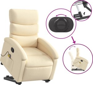 vidaXL vidaXL Podnoszony fotel masujący, rozkładany, kremowy, obity tkaniną 5