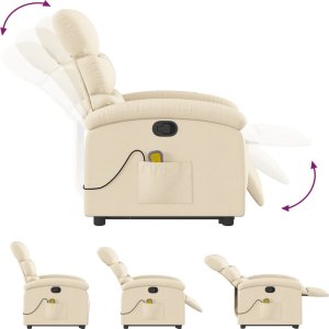 vidaXL vidaXL Podnoszony fotel masujący, rozkładany, kremowy, obity tkaniną 6