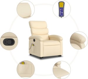 vidaXL vidaXL Podnoszony fotel masujący, rozkładany, kremowy, obity tkaniną 7