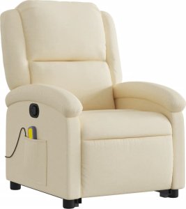 vidaXL vidaXL Podnoszony fotel masujący, rozkładany, kremowy, obity tkaniną 3