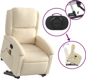 vidaXL vidaXL Podnoszony fotel masujący, rozkładany, kremowy, obity tkaniną 5