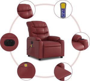 vidaXL vidaXL Rozkładany fotel masujący, elektryczny, bordowy, sztuczna skóra 8