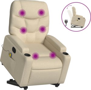 vidaXL vidaXL Podnoszony fotel masujący, rozkładany, kremowy, obity tkaniną 2