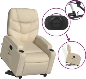 vidaXL vidaXL Podnoszony fotel masujący, rozkładany, kremowy, obity tkaniną 6