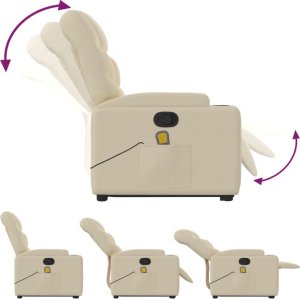 vidaXL vidaXL Podnoszony fotel masujący, rozkładany, kremowy, obity tkaniną 7