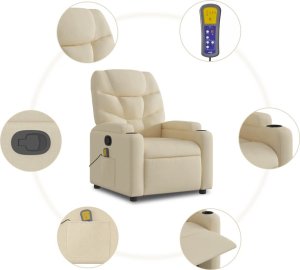 vidaXL vidaXL Podnoszony fotel masujący, rozkładany, kremowy, obity tkaniną 8